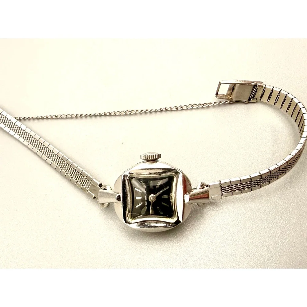 Vintage Wittnauer Swiss Ladies Watch 10K Gold Filled Black Dial Speidel Runs